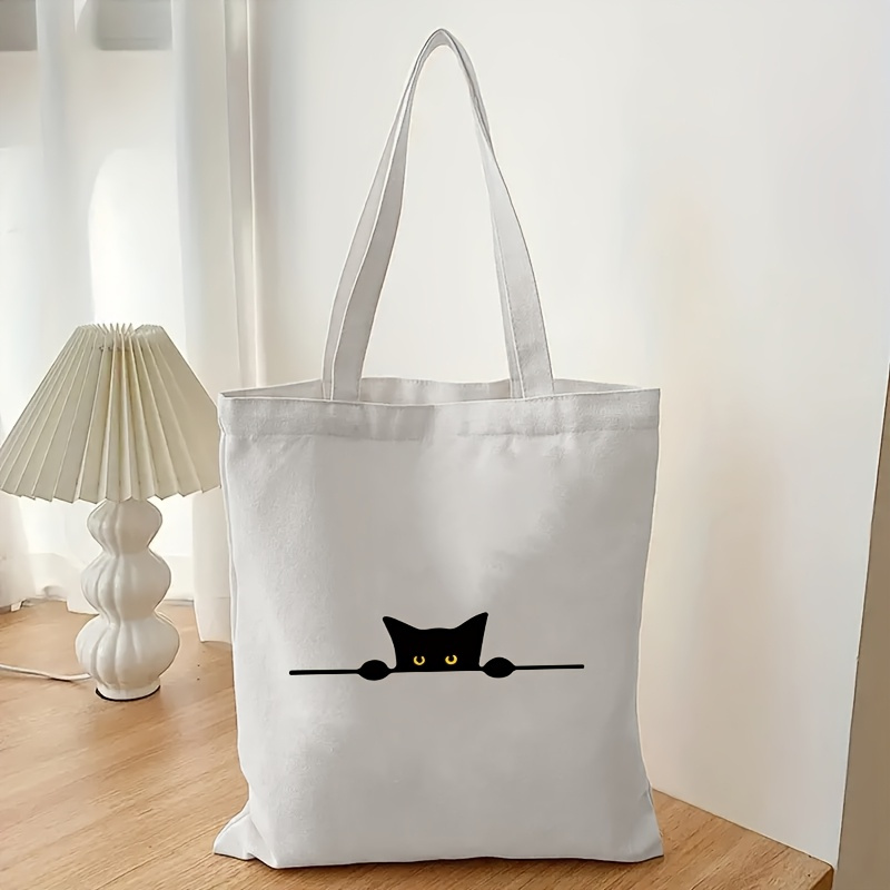 Tote Bag Canvas Print - Linear Cat Print Pattern Fashion Canvas
