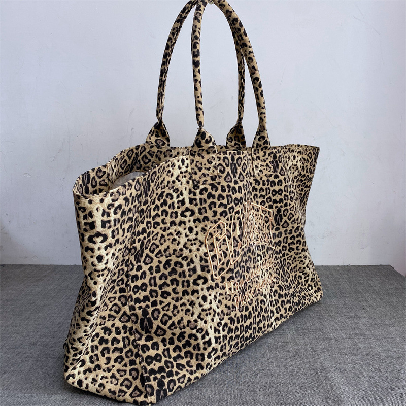 Tote Bag Canvas Print - Unisex Leopard Print Embroidery Canvas Tote