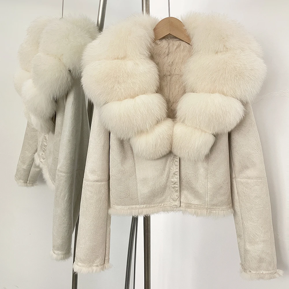 Street Fashion Store - OFTBUY Natural Fox Fur Collar Coat