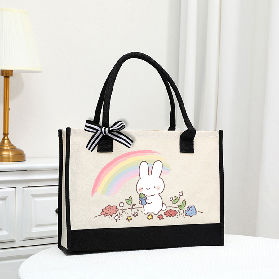 Tote Bag Canvas Print - Cartoon-printed light white canvas bag -