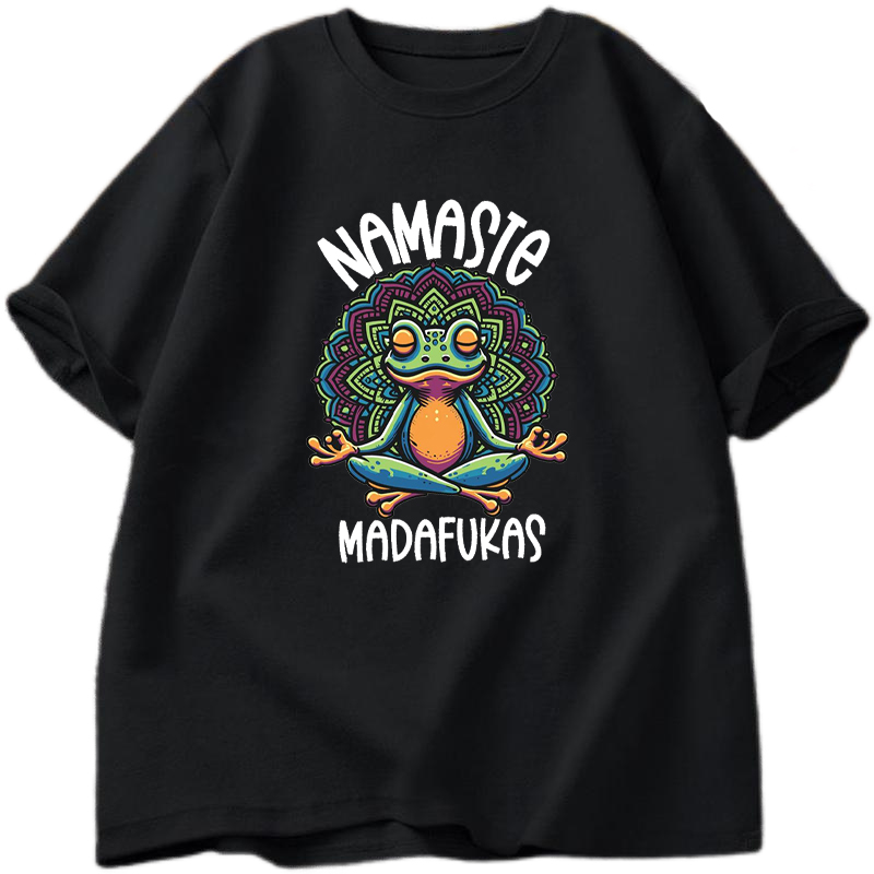 Street Fashion Theme - Fun Yoga T-Shirt, Frog Pattern Self-Care