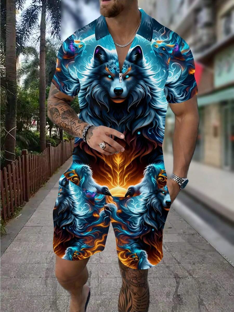 Men's Fashion 3D Wolf Print Zi - đánh giá và giá Street Fashion Styles