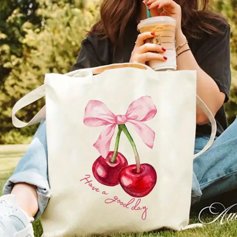 Canvas Tote Bag with Cherry Bo - đánh giá và giá Tote Bag Canvas Print