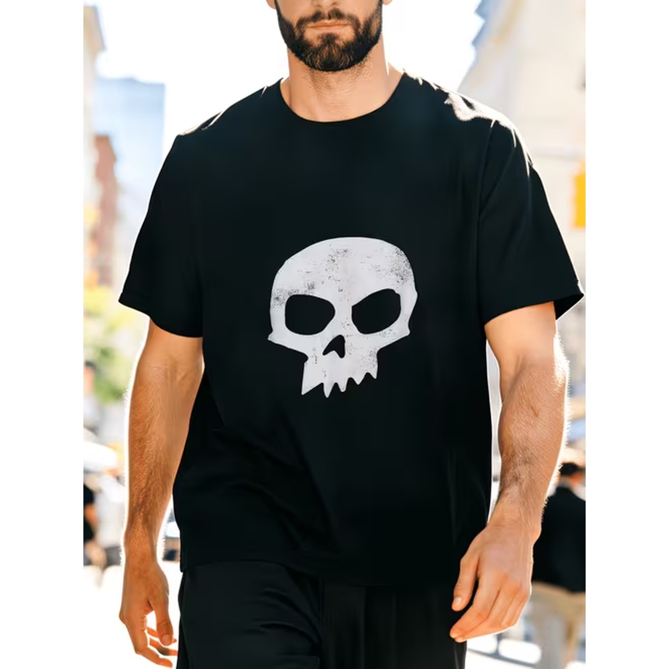 Mens Skull Print Black T Shirt - đánh giá và giá Street Fashion Outfit For Men