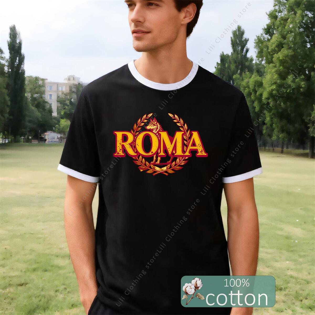 ROMA Letter Graphic Print Men' - đánh giá và giá Street Fashion Roma