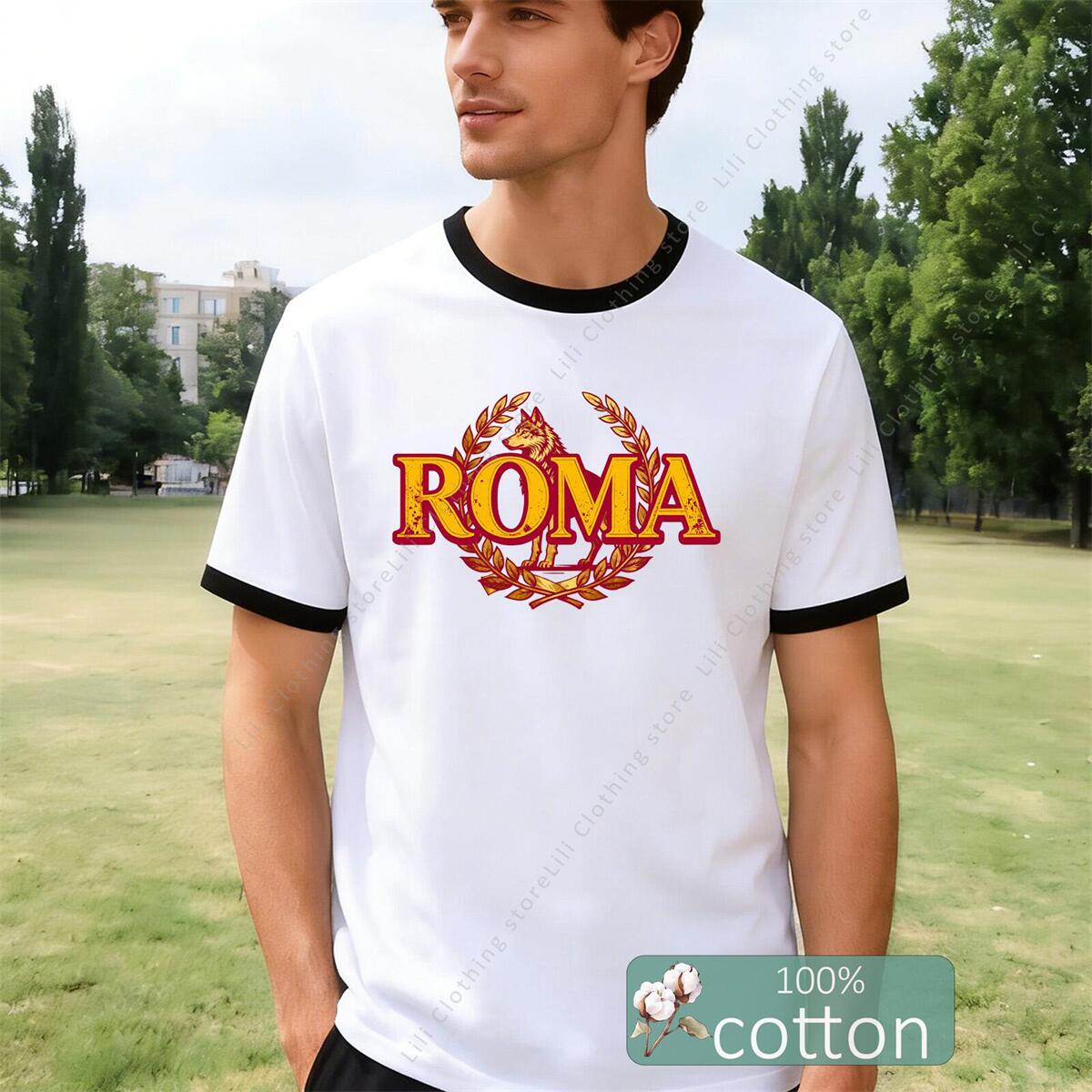 ROMA Letter Graphic Print Men' - đánh giá và giá Street Fashion Roma